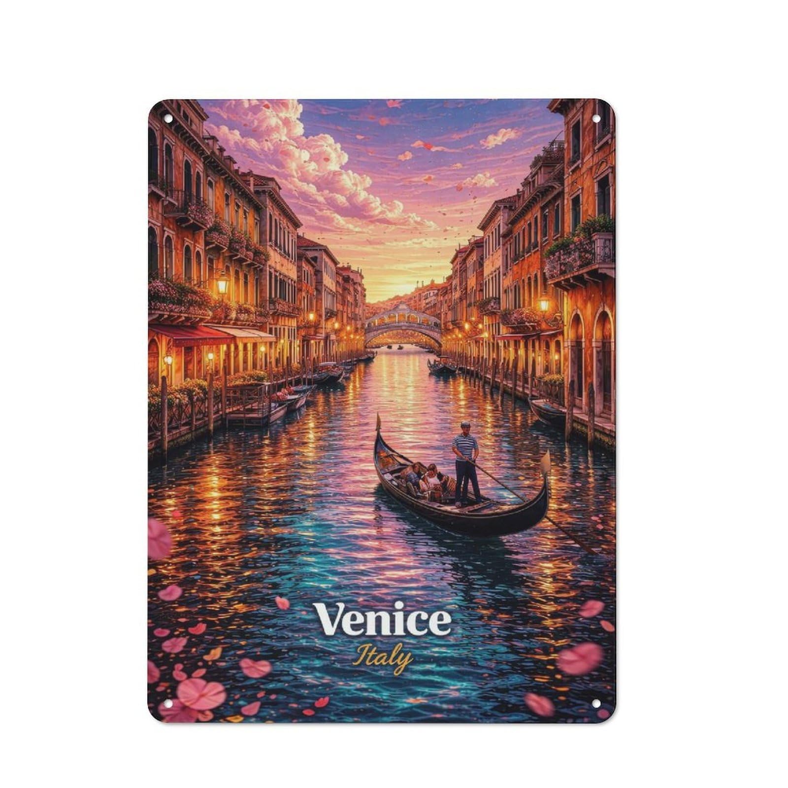 Junmoney Style-7 Venice Canal At Sunset Vintage Metal Plaque 40X30cm For Living Room Wall, Suited To Living Room Decor Lovers