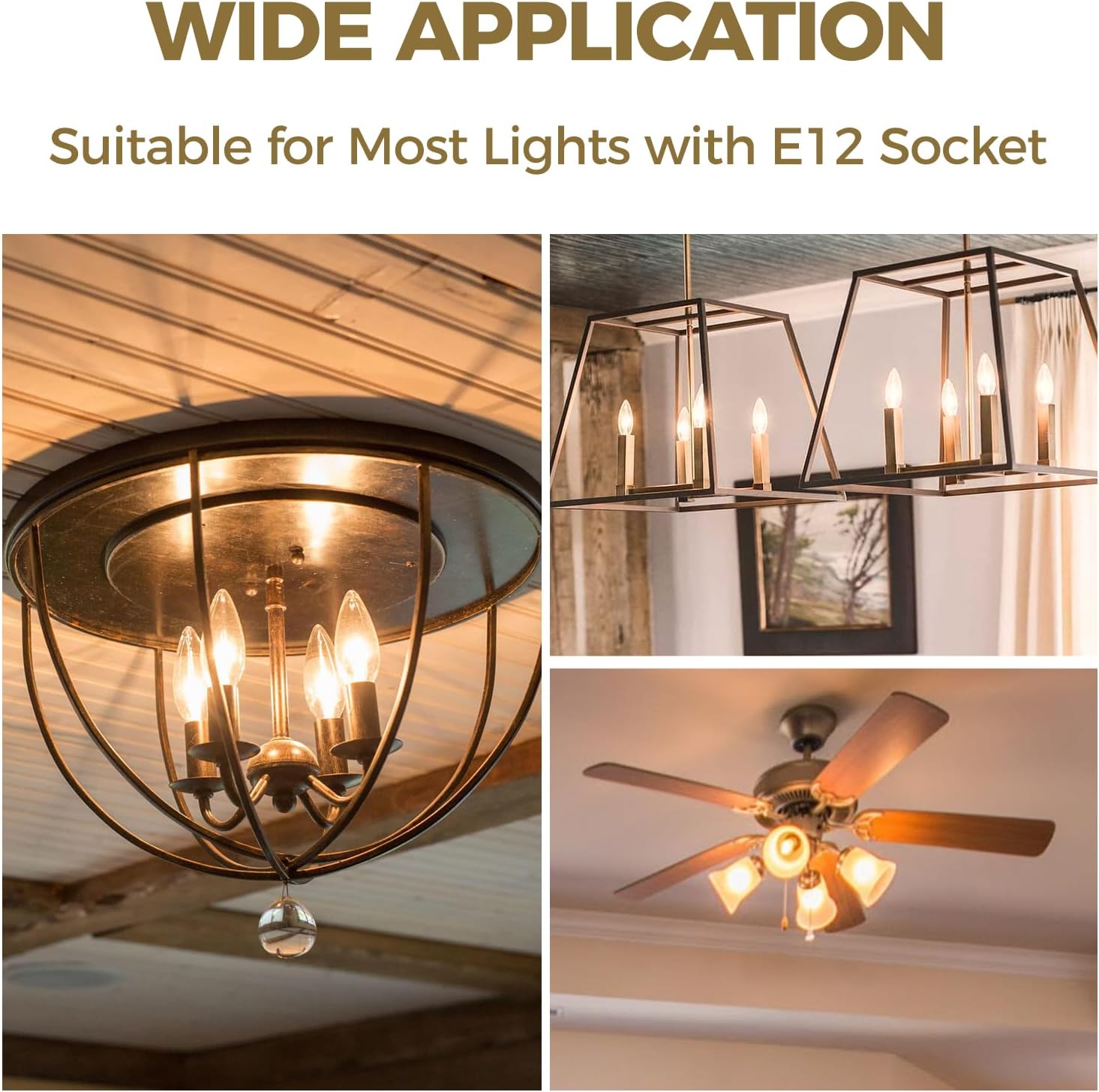 Hizashi E12 Candelabra Light Bulbs 40 Watt Equivalent, E12 LED Bulb Chandelier Light Bulbs 2700K Soft White, Dimmable LED Candelabra Bulbs, B10, 90+CRI, 4W, 450LM, UL Listed, 24 Pack