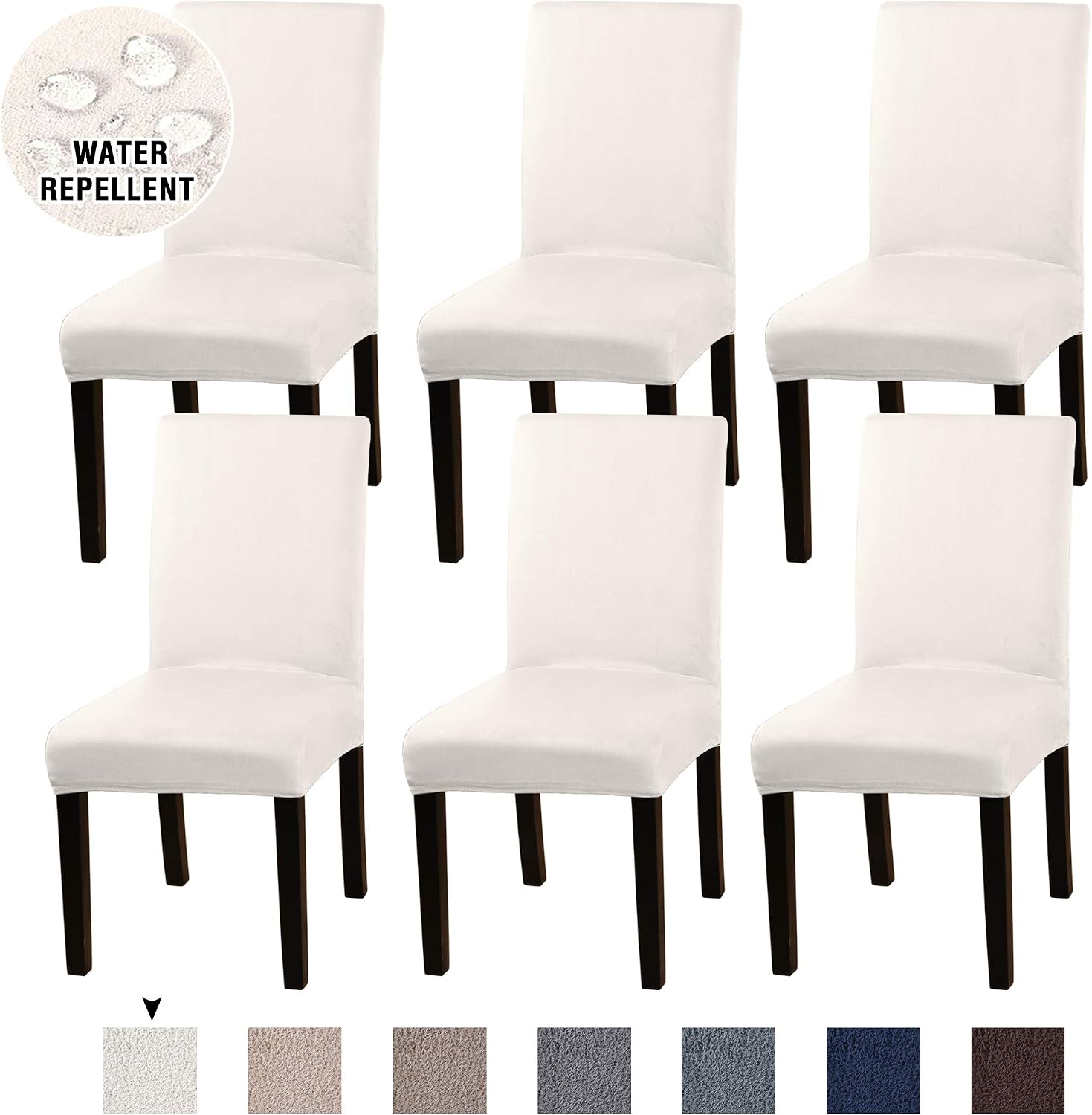 Turquoize Suede Stretch Dining Chair Covers Set of 6 Chair Covers for Dining Room Parson Chair Slipcovers Chair Protector Feature Water Repellent Soft and Machine Washed (Ivory, 6)