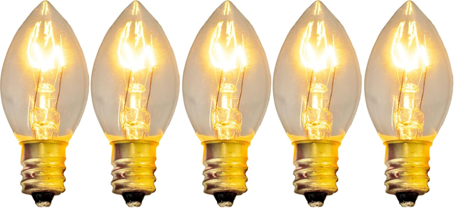 EST. LEE DISPLAY L D 1902 Transparent Clear Incandescent Light Bulbs, C7 E12, Steady Replacement, 7-Watt, Box of 25