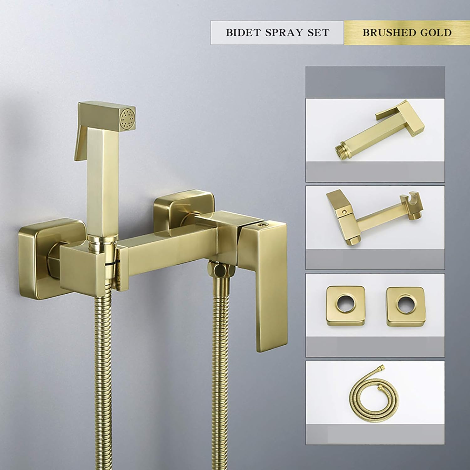 Brushed Gold Handheld Bidet Sprayer for Toilet with Hot and Cold Water, Portable Cloth Diaper Sprayer Kit Brass Single Handle Bidet Sprayer Set Wall Mount Toilet Bidet Sprayer Kit