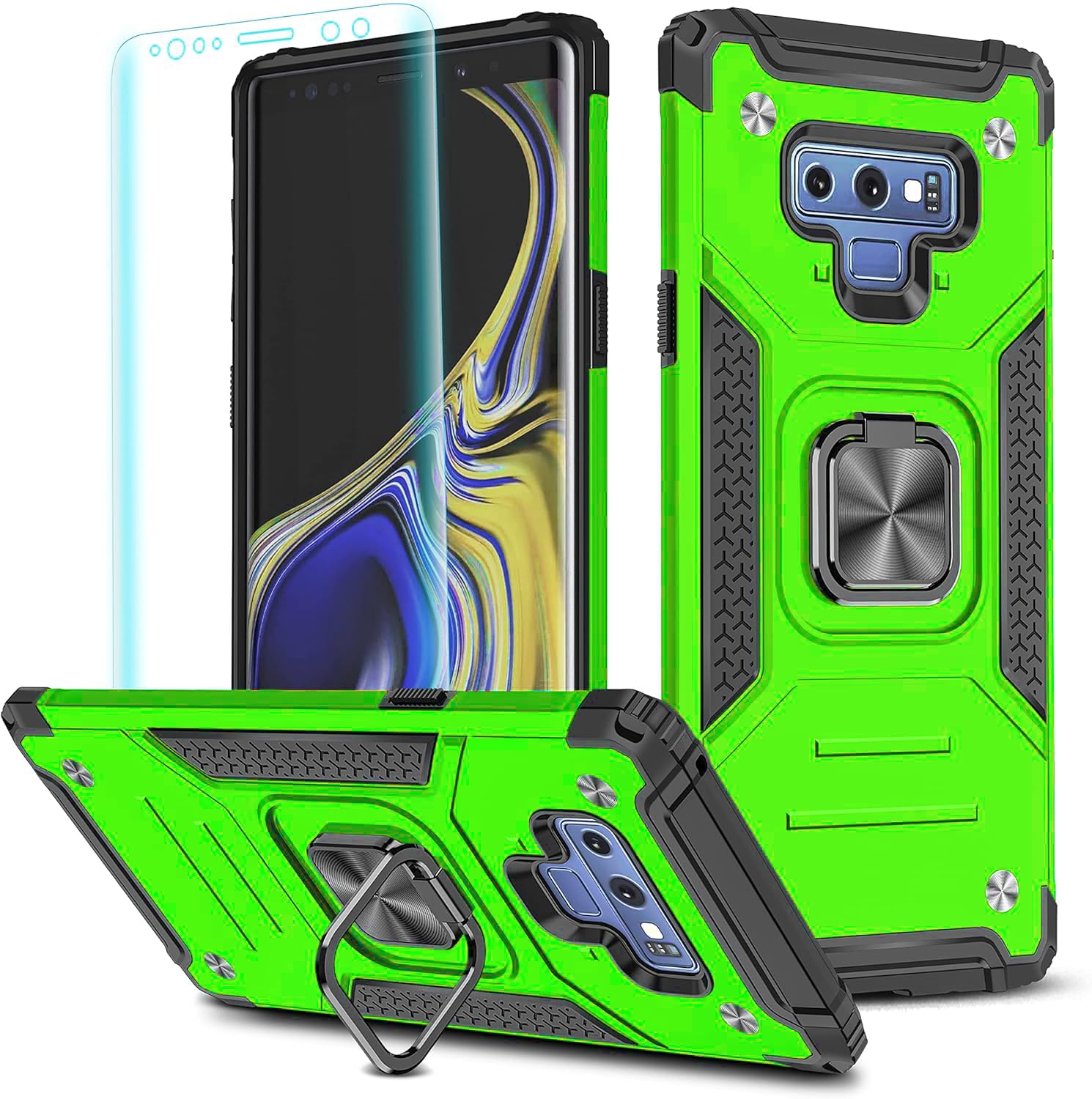 YmhxcY for Galaxy Note 9 Case, Galaxy Note 9 Case with 3D Curved Screen Protector, Armor Grade Cases with Rotating Holder Kickstand Non-Slip Hybrid