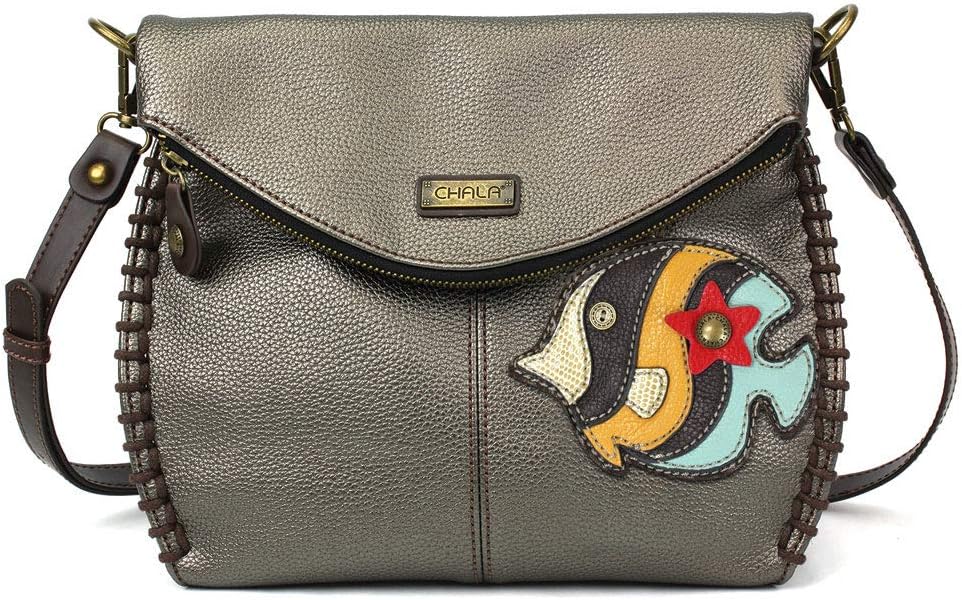 CHALA Charming Crossbody Bag Shoulder Handbag With Flap Top and Zipper Navy/Pewter (Coin Purse_ Angelfish)