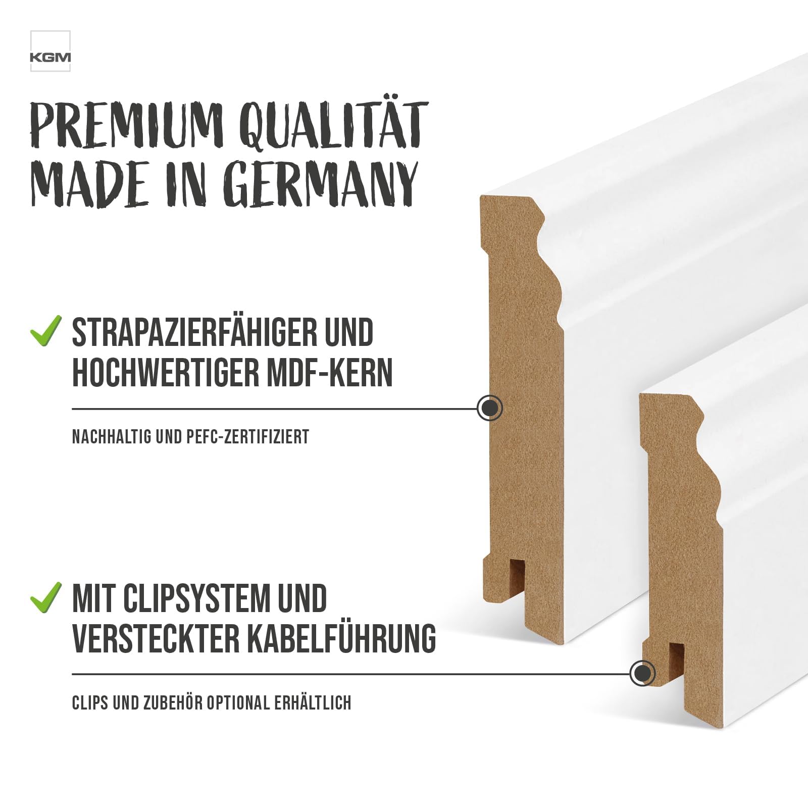 KGM Listwa Przypodłogowa Berliner Profil Altberliński – Listwa Berliner – Biała Folia MDF Listwa Podłogowa – Wymiary: 2400 x 19 x 60 mm – 10 Sztuk