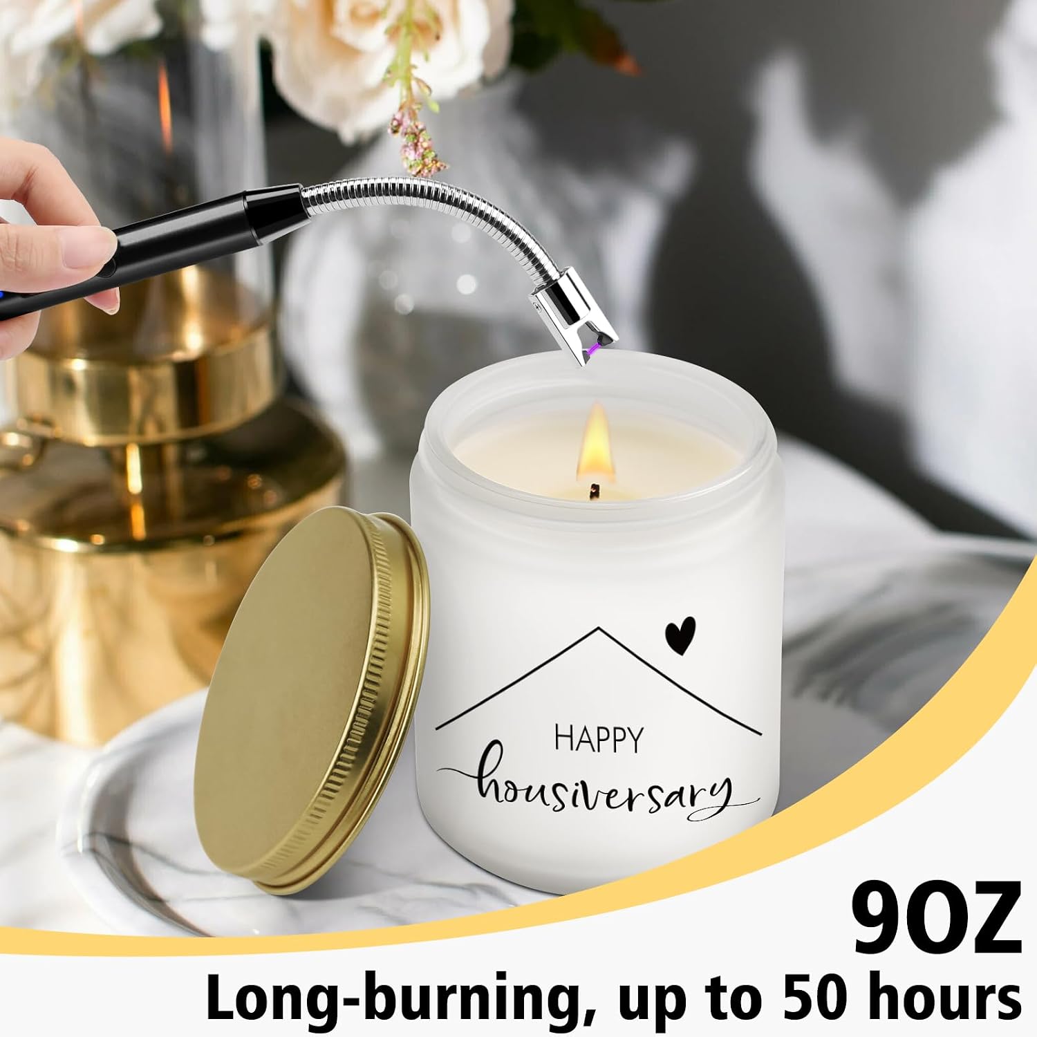 AWIZ Happy Housiversary Candle Gift - House Anniversaries Gifts, Realtor Closing Gift, New Home Present, Client Appreciation Presents, Homeowner Gifts, Real Estate Marketing, Lavender Scented Soy Wax