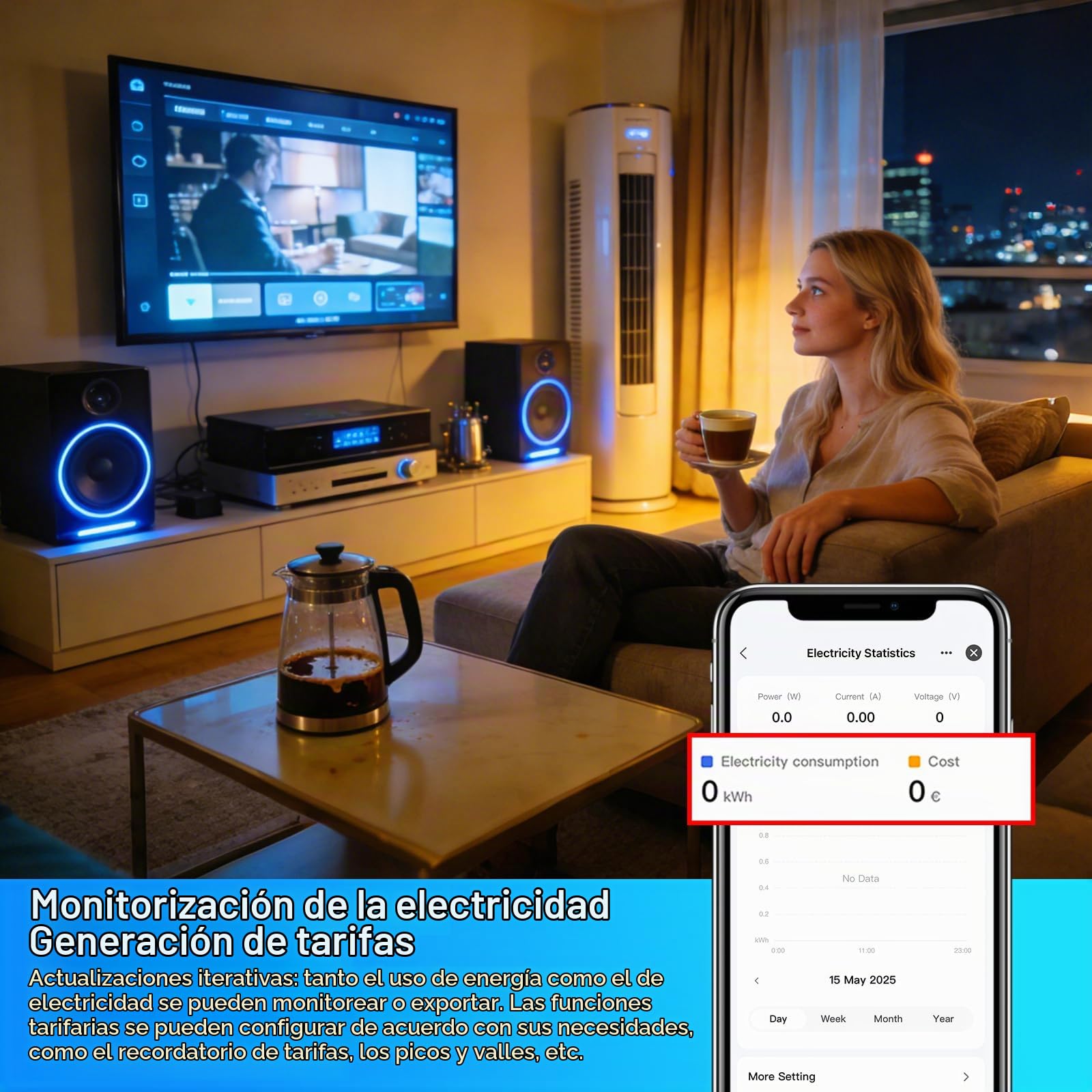 ANTELA Enchufe inteligente WLAN AI con medición de electricidad, factura de electricidad, 16 A, 3680 W, compatible con Google Home, Alexa, Smart Life APP, 2,4 GHz, 4 unidades