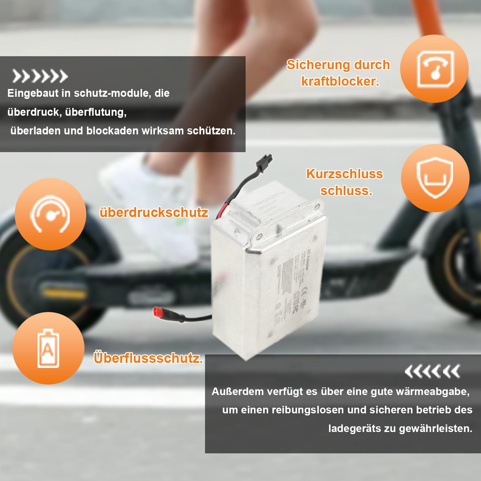 Mreryyse E Scooter Ladegerät, 100–240V Ladegerät für Elektroroller | 42V 2A Ladegeräte für Scooter,Elektroroller Eingebautes Ladegerät für Ninebot MAX G30