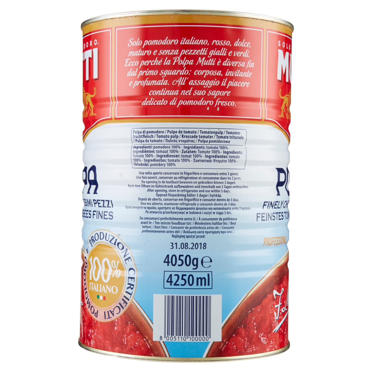 Italian Gourmet Polpa di Pomodoro italiana Tomatenpulpe Sauce 6 x 4,05kg | A pezzetti, gusto fresco; ideal für Pizza, Eintopf und lange Kochrezepte, Gesamtnettogewicht 24,3 kg + Kostenlos Polpa 400g