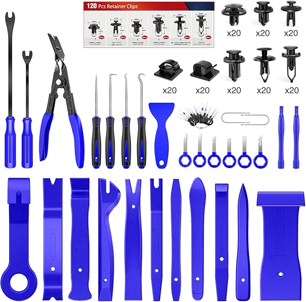 Nilight 200Pcs Trim Removal Tool, Auto Push Pin Bumper Retainer Clip Set Fastener Terminal Remover Adhesive Cable Clips Round Handle Crowbar Kit Car Panel Radio Auto Clip Pliers, 2 Years Warranty