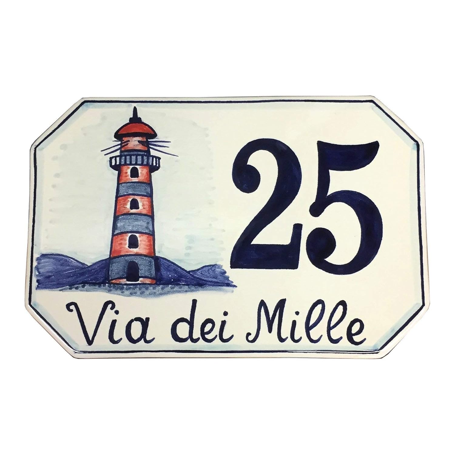 CERAMICHE D'ARTE PARRINI - Italian Ceramic Art Pottery Tile Custom House Number Civic Address Plaques Hand Painted Lighthouse Made in ITALY Tuscan
