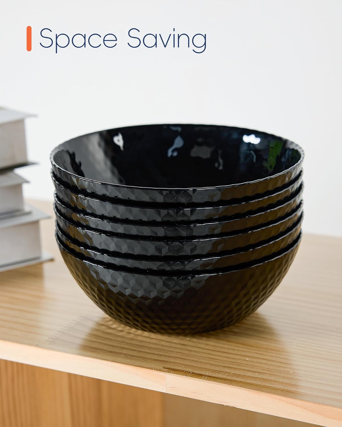 27 OZ Max Cereal Soup Bowl Set of 6, Opal Glass 7.2 inch Black Geometric Faceted Bowls for Ramen, Noodle, Salad, Fruit, Dishwasher and Microwave Safe - Image 9