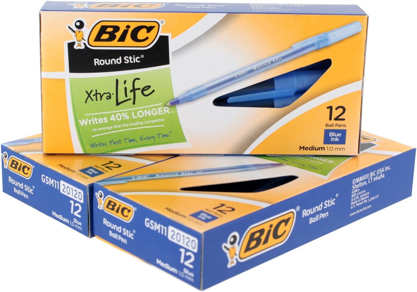 BIC Round Stic Ball Pen, Medium Point, 1.0 mm, Blue Ink, Pack of 36 (GSM11BE)