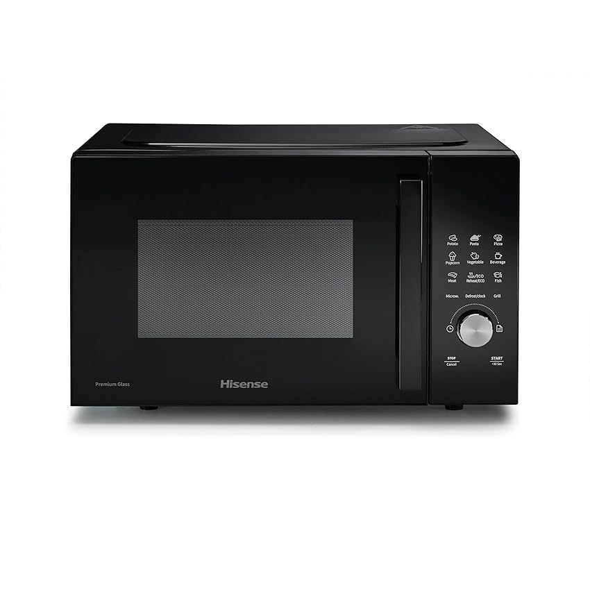 Hisense, H23MOBSD1HG - Microonde con Gril, Capacità 23L, apertura porta a sinistra, display LED con pulsanti, 9 funzioni, potenza max 800W, grill tubolare