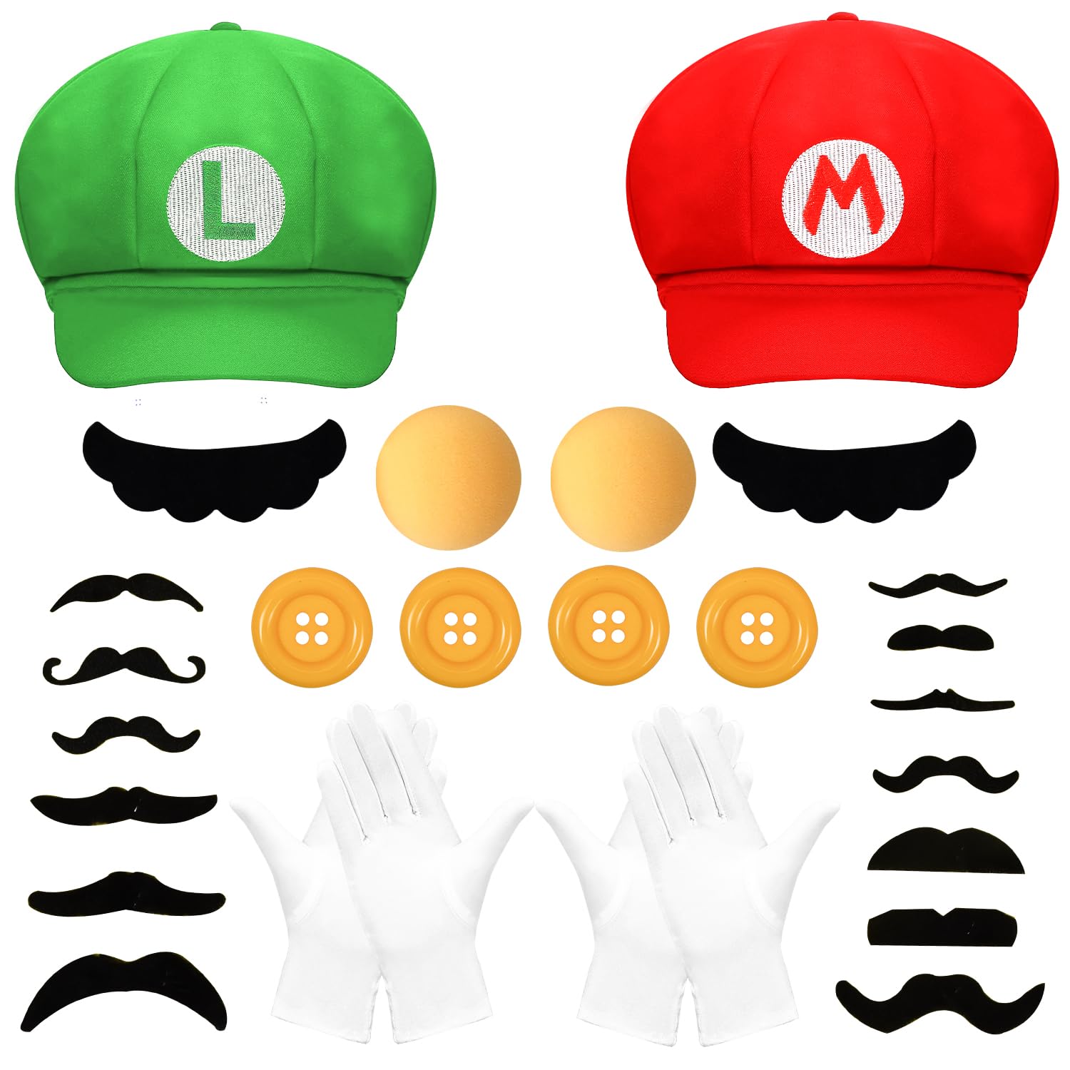 VIEKIER 10 Pcs Red And Green Hat Baseball Cap with Beard Button Glove Brooch Nose For Halloween Cosplay