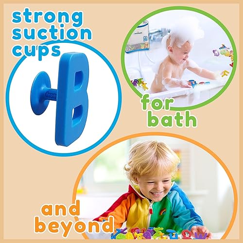 Miniatura 6 de ALPHABATH - Juguetes de baño de succión con letras del alfabeto, números 42 piezas, estimulantes Montessori, para autismo, sensorial, sin moho,
