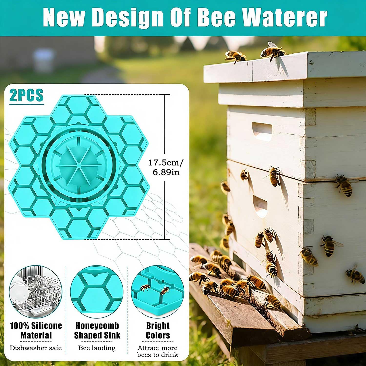 2 Pack Silicone Bee Watering Station for Garden,Bee Feeder and Waterer Compatible with Regular & Wide Mouth Canning Jars,Honey Bee Feeder for Mason Jar (Blue) - Image 3