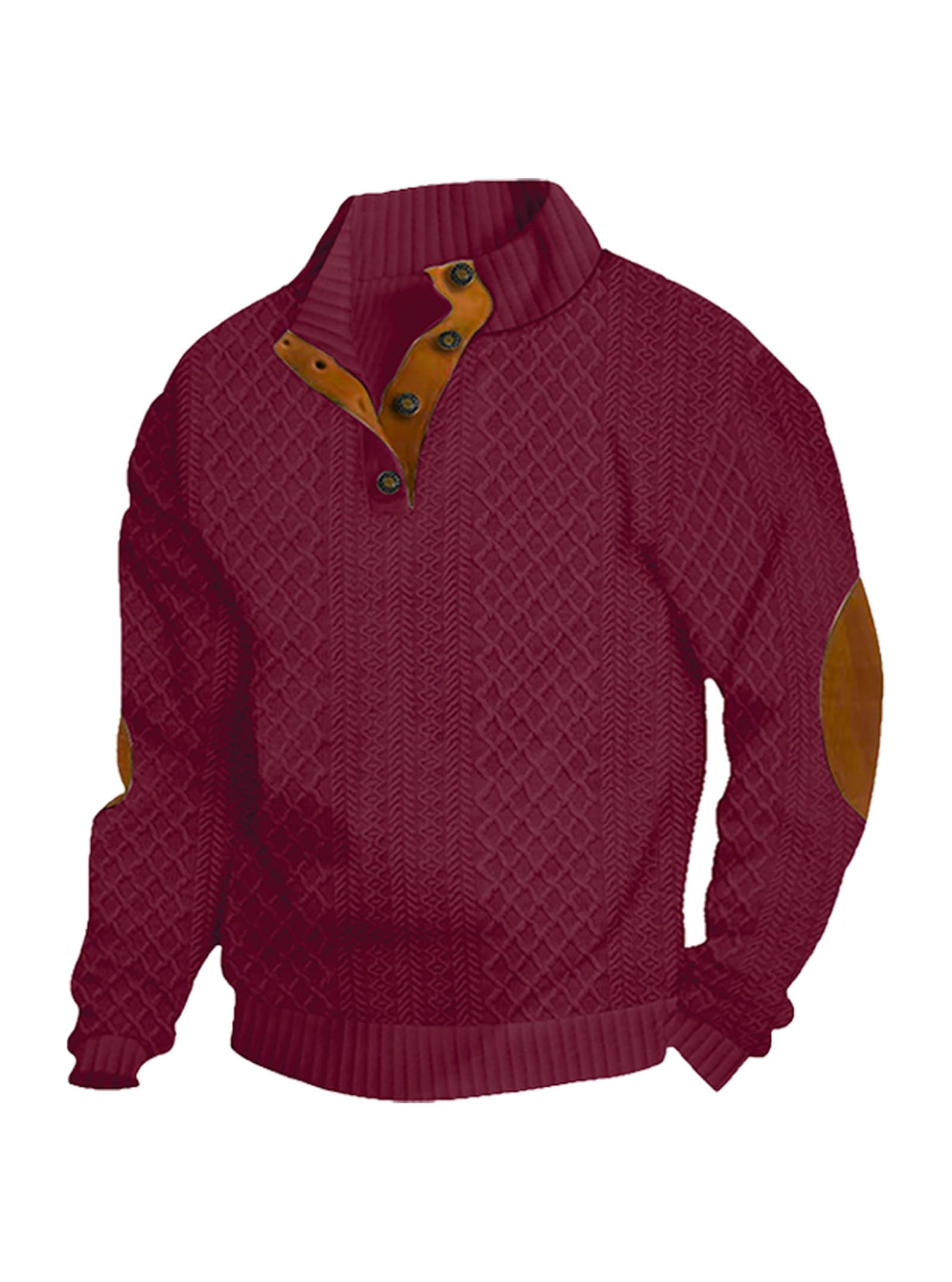 Generisch Jersey casual para hombre, de cachemira, cuello alto, manga larga, cuello alto, con botones de 1/4, para otoño