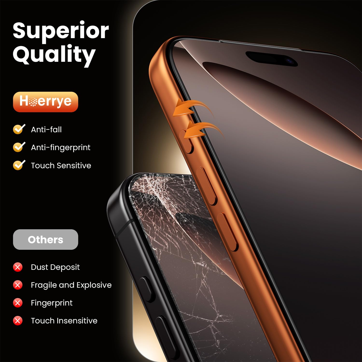 Hoerrye Pellicola protettiva in vetro temperato per iPhone 17 Pro max – [HD trasparente, facile installazione] Custodia in vetro temperato 9H durezza infrangibile, anti-impronte, senza bolle, 2