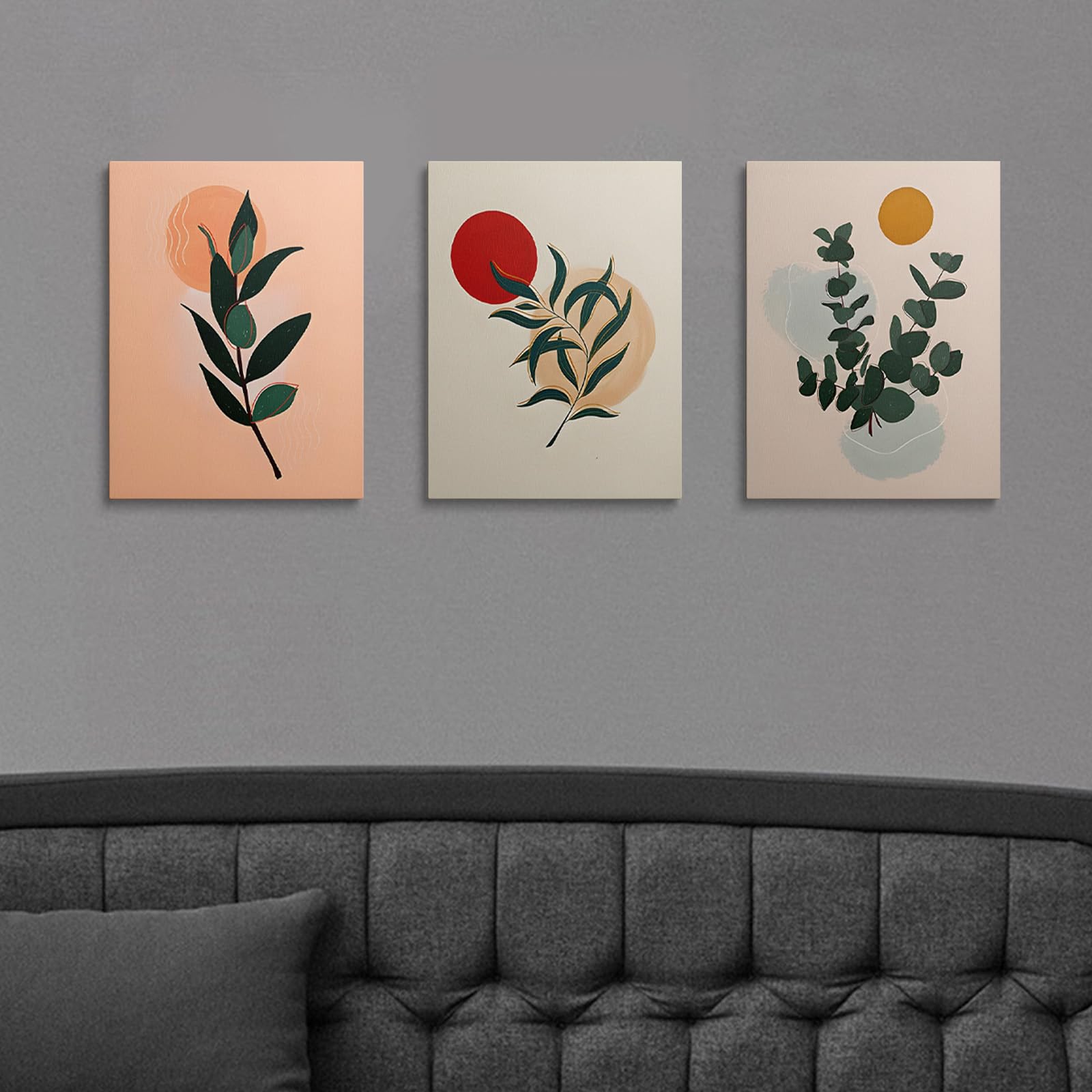 prinfantasy 3 Panel Wall Art Aesthetic Room Decor Boho Abstract Framed Plant Canvas Nature Artwork for Bedroon Bathroom Living Room Kitchen Home Office 12x16 inch YH1600 - Image 4