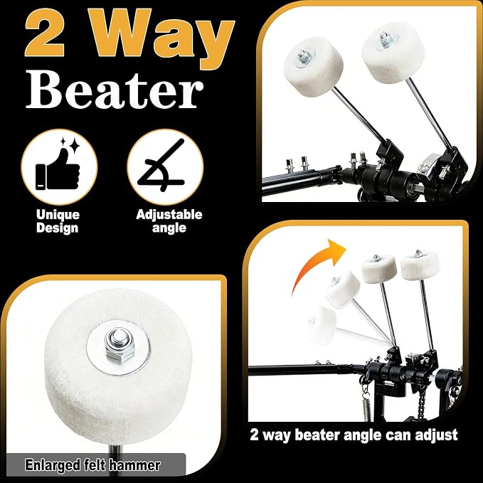 Pedal doble para bombo con cadena ajustable y base antideslizante miniatura 6