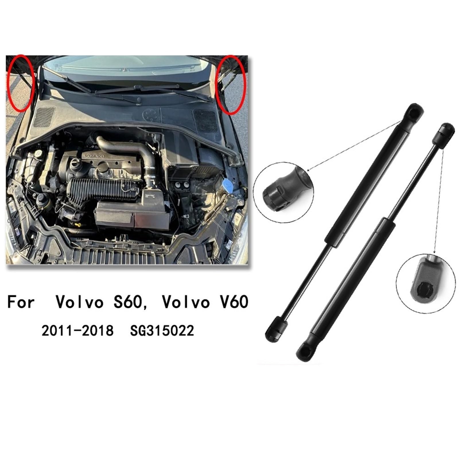 Amortyzator gazowy sprężyna gazowa 2 szt. amortyzatorów podnoszących maskę samochodu, pasujących do Volvo S60, V60 Cross Country 2011-2018 SG315022