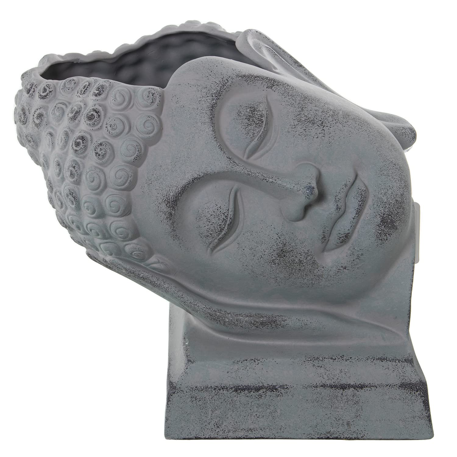 Buste Bouddha céramique grise pour fleurs et déco zen 32cm