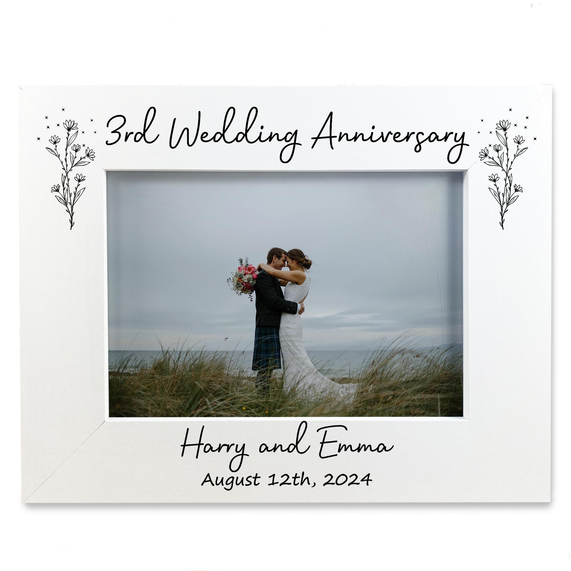 Red Ocean 3rd Wedding Anniversary 7x5 Photo Frame Keepsake, Third Anniversary Gifts For Husband Wife, Personalised With Names and Date, Mr and Mrs Gifts, 3rd Wedding Anniversary Gifts