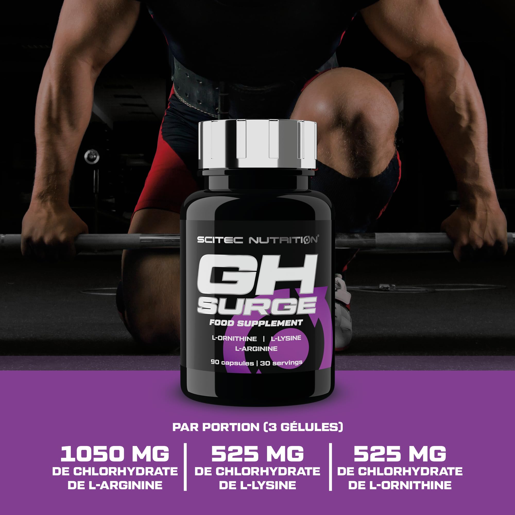 Scitec Nutrition GH Surge, Complément alimentaire sous forme de gélule contenant de la L-arginine, de la L-ornitine et de la L-lysine, 90 gélules