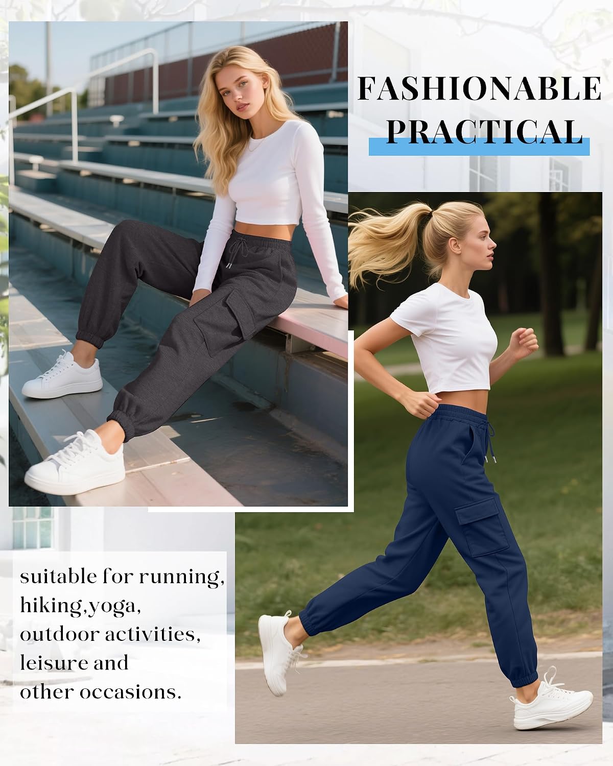 Neer 3 Pack Women's Cargo Sweatpants Joggers Pants with Pockets
