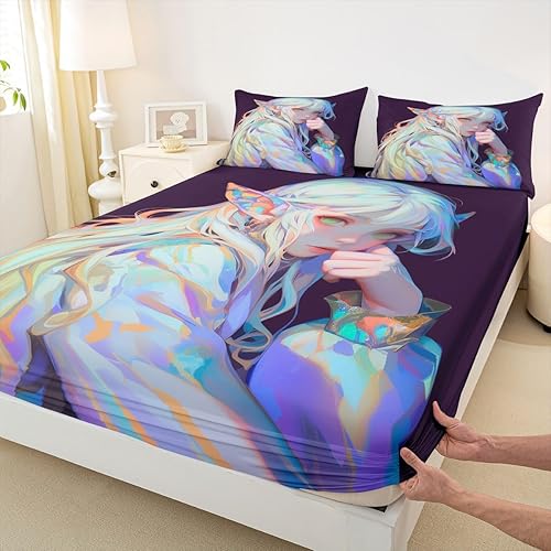 Miniatura 25 de Erosebridal Sábana bajera ajustable de uniforme de anime 3D para niña, tamaño Queen, estilo japonés, de dibujos animados, para niños, niñas y