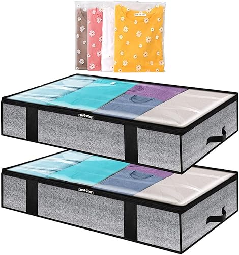 Bolsas de almacenamiento debajo de la cama paquete de 2 recipientes de almacenamiento debajo de la cama de 120 litros con ventana transparente y 4