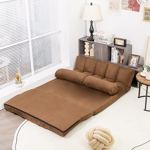 Miniatura 39 de KOMFOTT Sofá cama ajustable de suelo, sofá cama plegable con respaldo de 6 posiciones y 2 almohadas, sofá futón convertible con funda de tela de