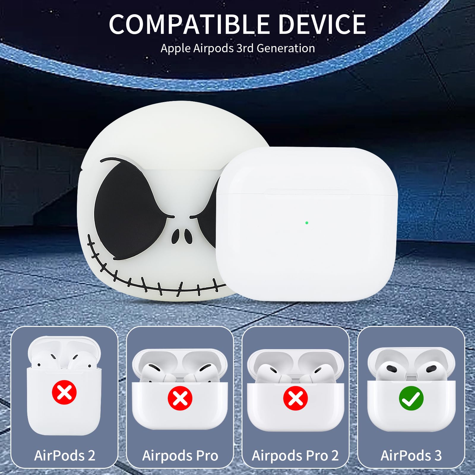 Compatible with AirPods 3 Case Cover, [Glow in The Dark] Skull Case for Apple Airpods 3rd Generation (2021) Soft Silicone Cute Funny Anime Airpods 3 Cases for Women Men