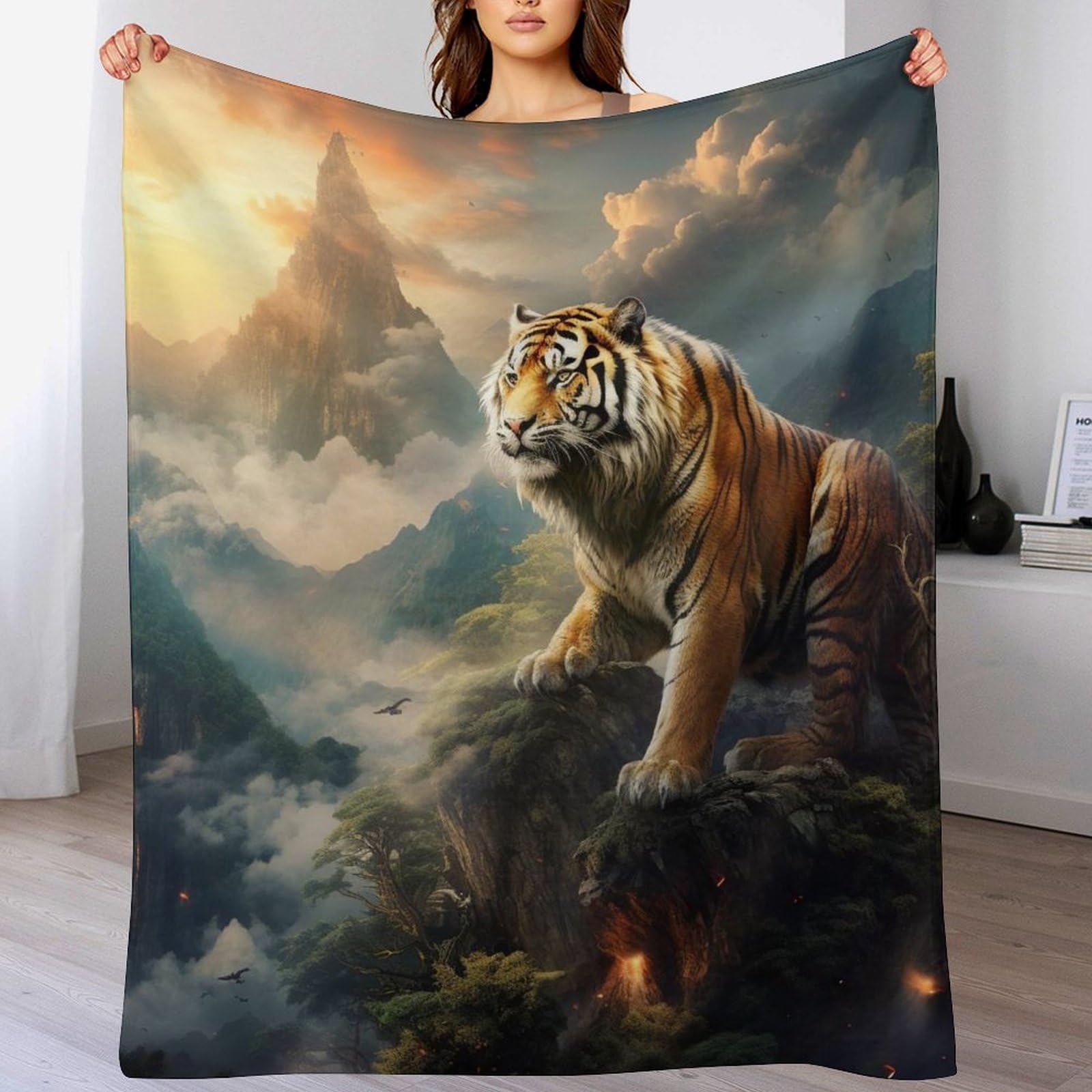 Couverture en molleton de flanelle premium 180x200 au design tigre sauvage