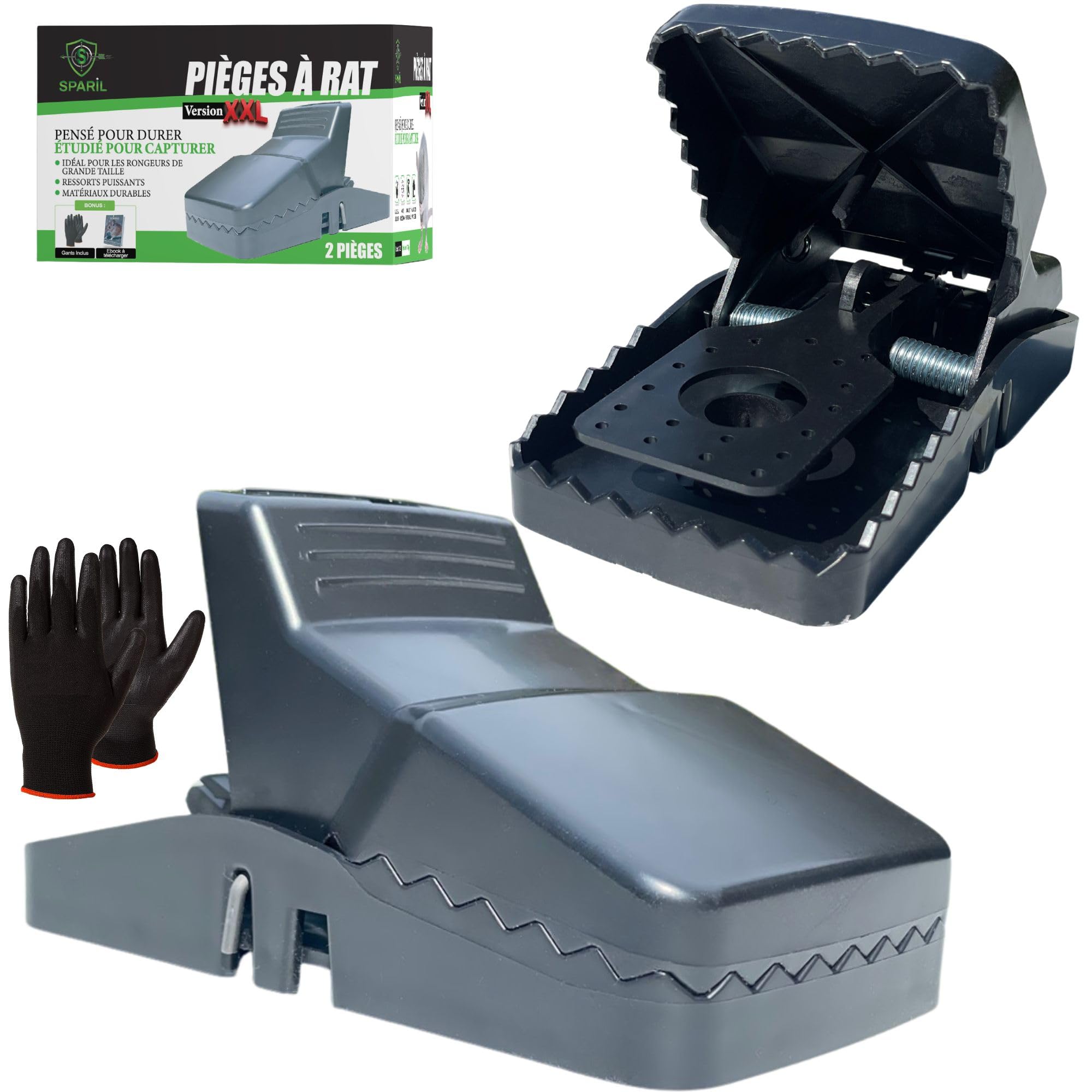 Trappola per Topi Grandi XXL 21cm SPARIL. Kit 2 Trappole a Scatto per Ratti Riutilizzabili Senza Veleno. Guanti e Ebook in Omaggio. Per Cantina, Garage ed Esterno