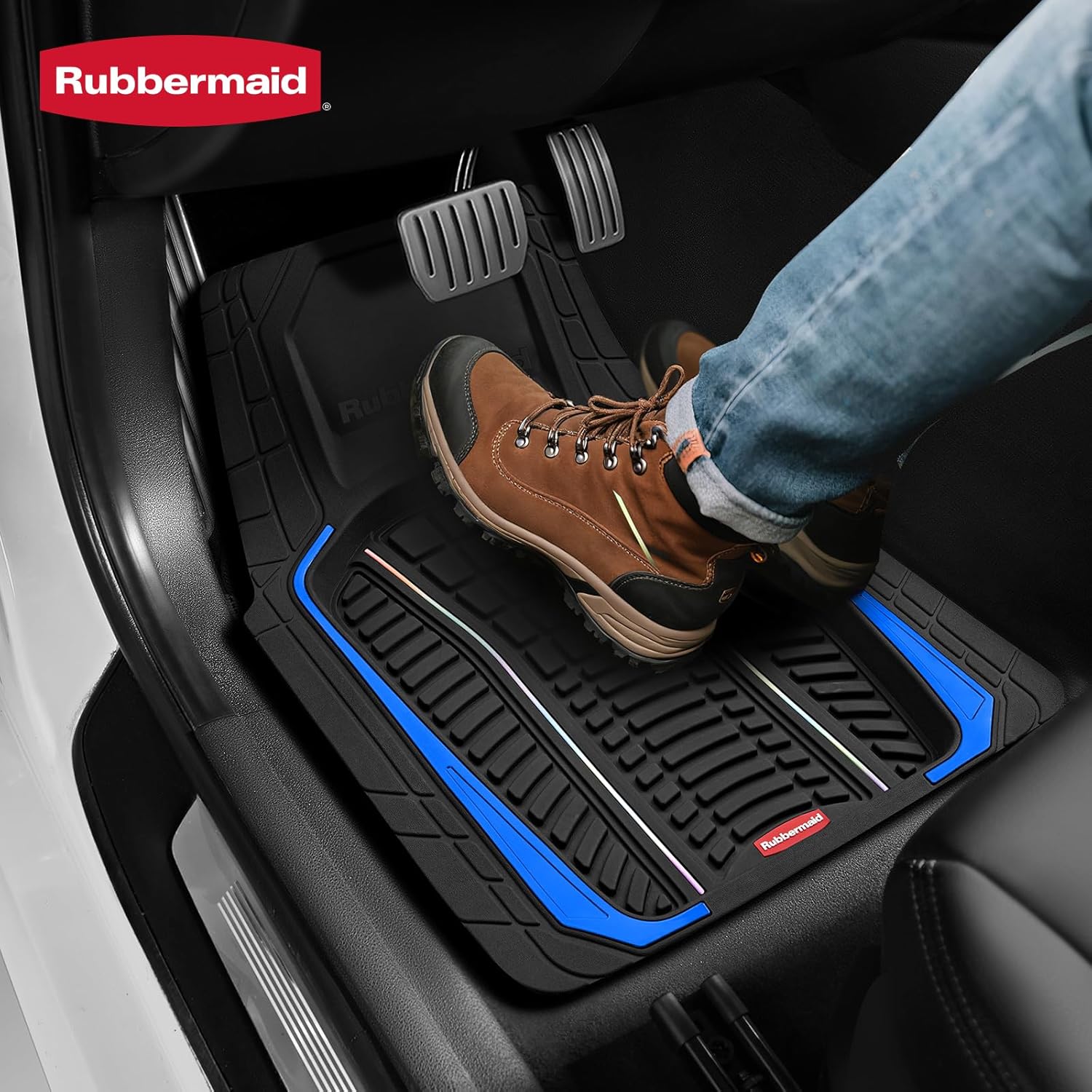 Rubbermaid Car Floor Mats Full Set – Premium All-Weather Car Mat with Brushed Aluminum Inserts, Universal Trim-to-Fit Design, Anti-Slip Backing for Cars, SUVs, Trucks, and Vans - Image 2