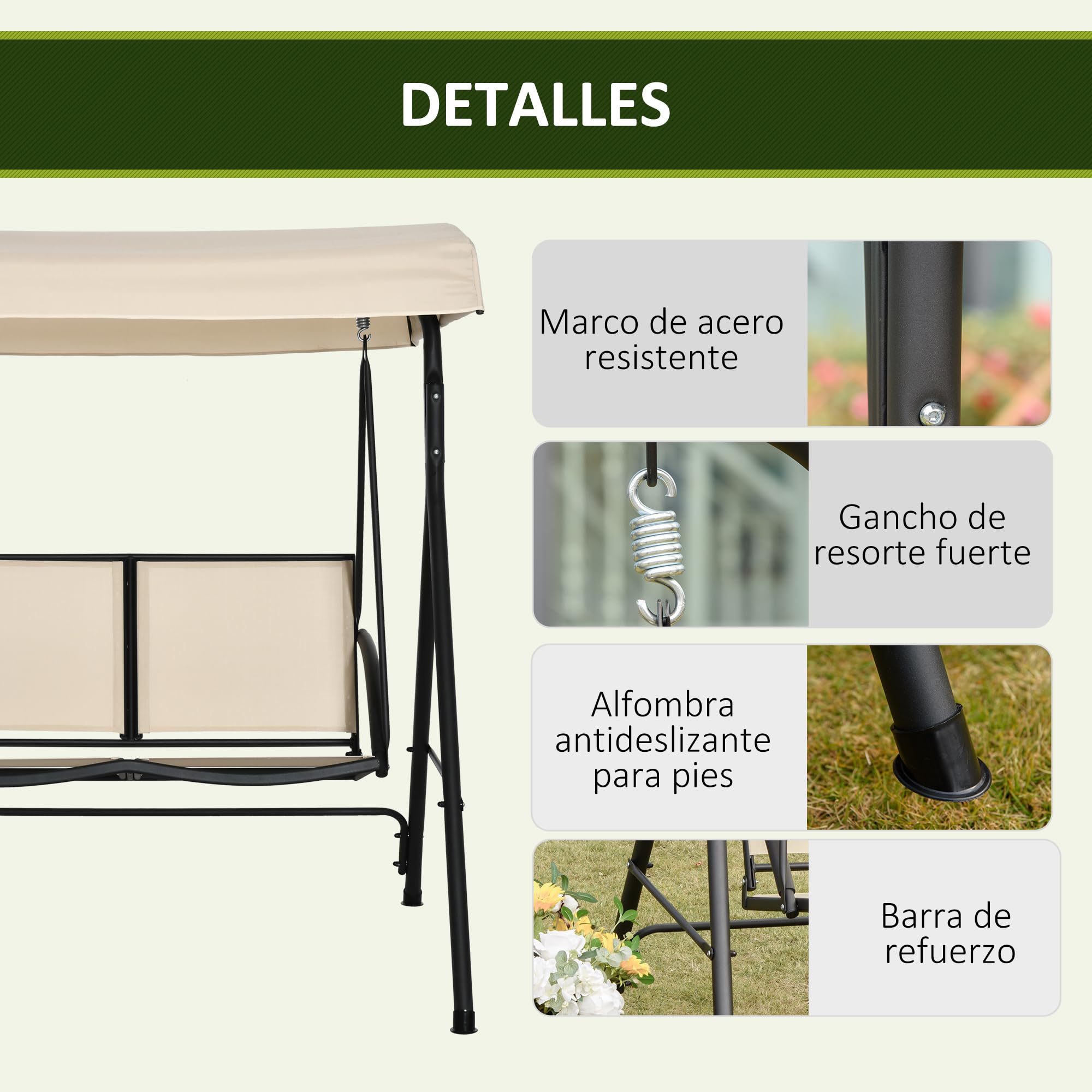 Outsunny Balançoire de Jardin 2 Places 140x118x162cm Beige