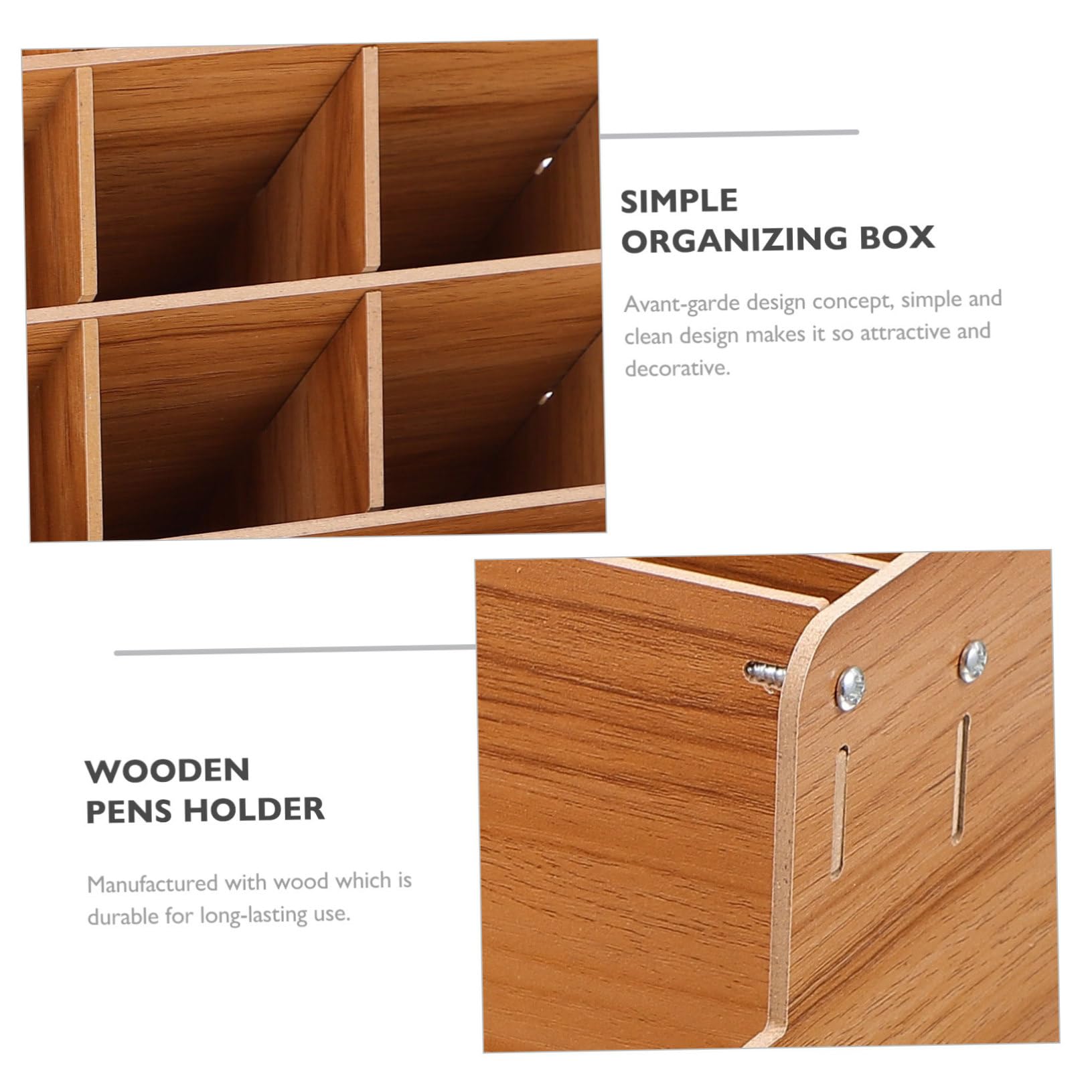 Contenedor de Madera para Bolígrafos de Escritorio Múltiples Divisiones, Tamaño Mediano, Diseño Modular para Organización Práctica, Adecuado para Oficina y Escritorio Escolar