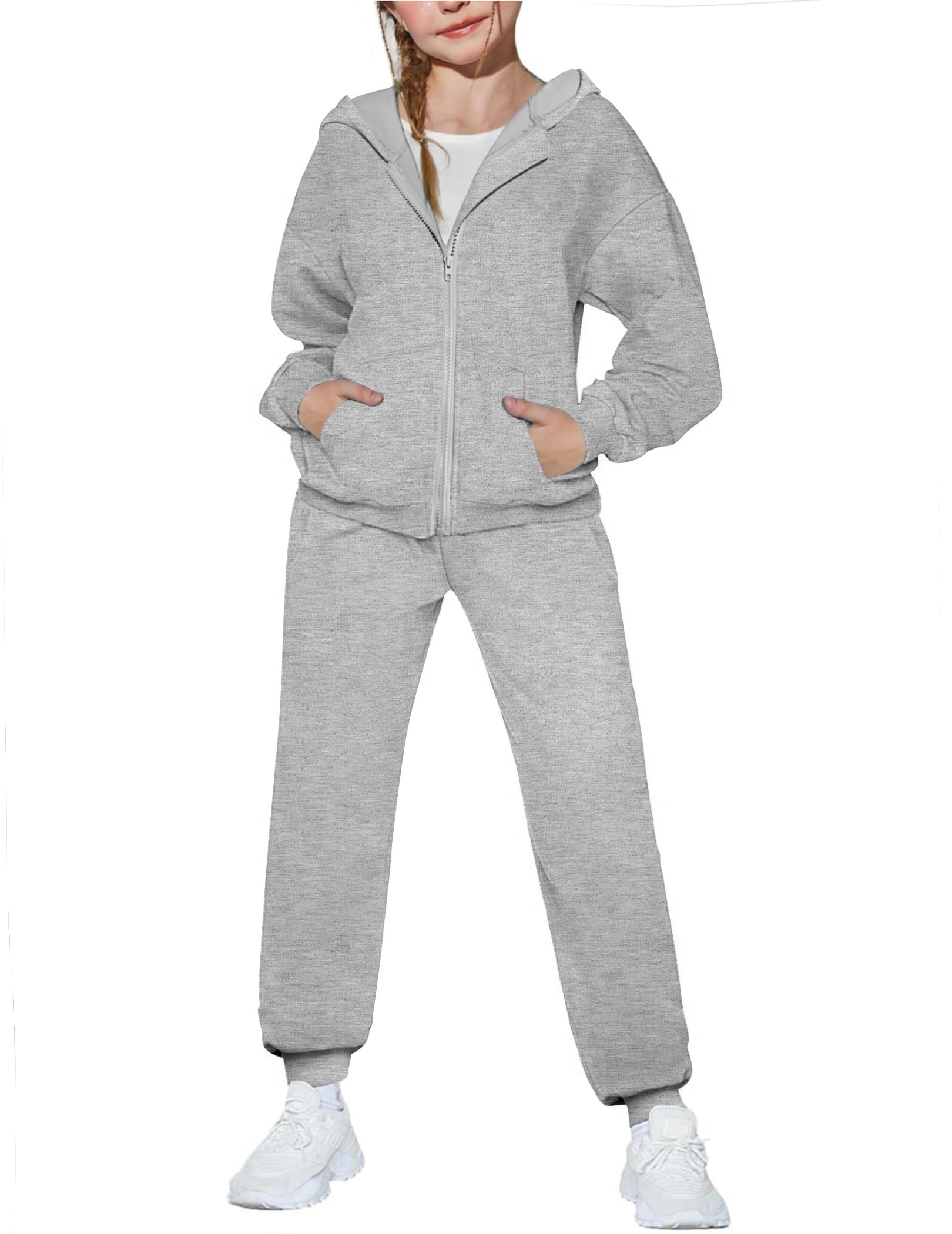 Arshiner Girls 2 Piece Outfits Zip Up Sweatshirts and Sweatpants Tracksuits