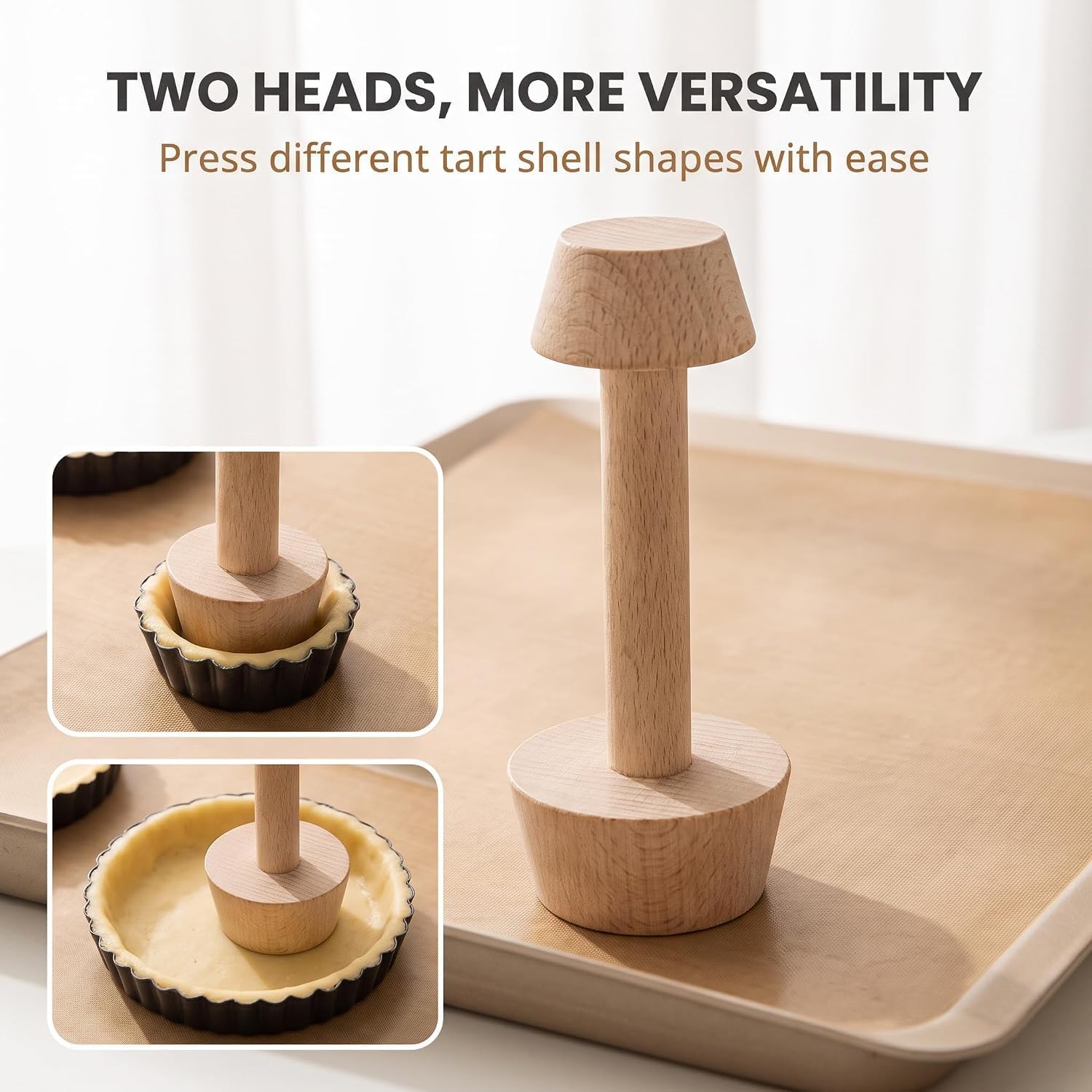 2Pcs Wooden Tart Tamper, Double Side Pie Pastry Dough Tamper, Egg Tart Pan Mold DIY Cake Pastry Baking Tool for Mini Egg Tart, Cheesecakes, Pasta and Dessert Baking