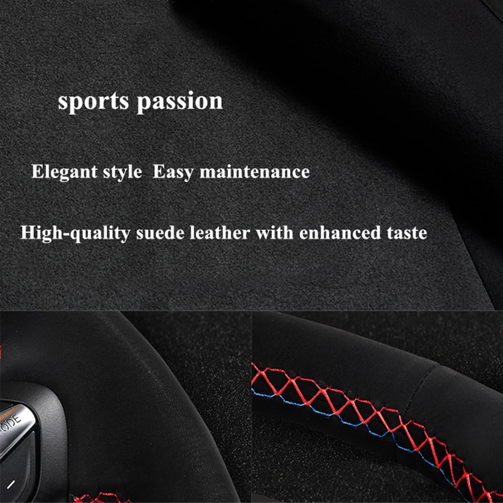 ZKSHPS DIY Car Steering Wheel Cover Black Genuine Leather Suede,for