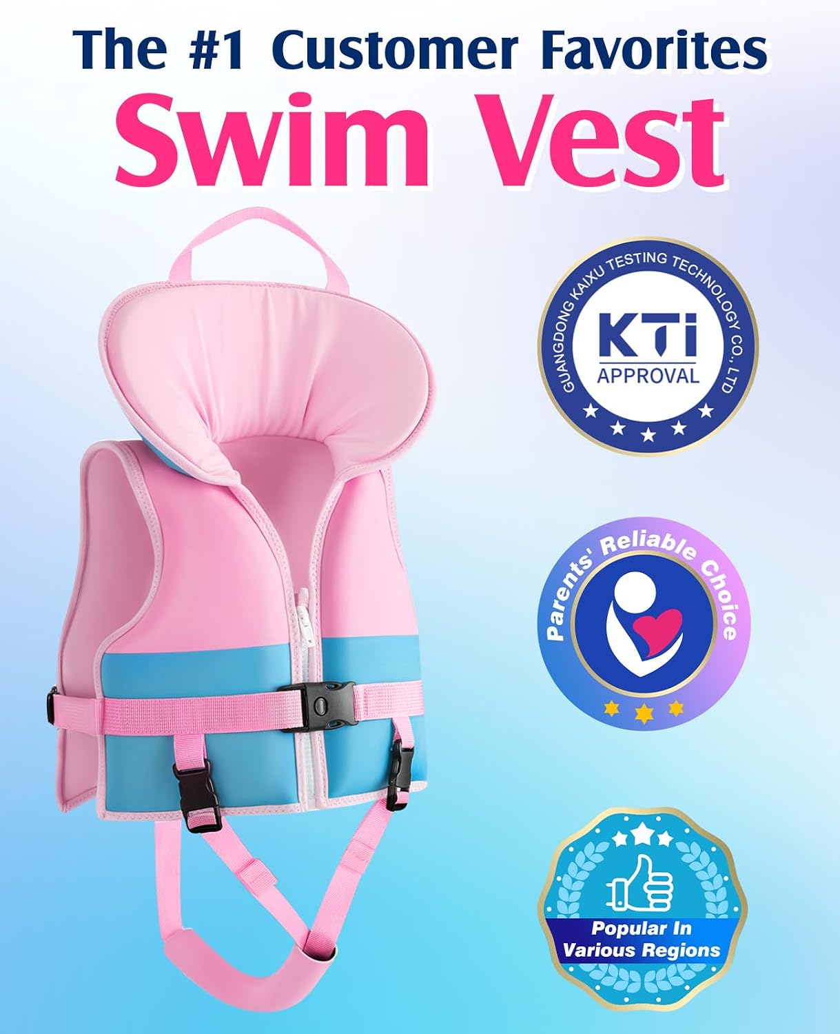 HeySplash Toddler Swim Vest, Toddler Floaties Fit 10-20-30-50-55 Lbs, Children Swimming Jacket 1-2-3-5-6 Year Old, Kids Float Swim Jacket Arm Water Wing, Puddle Pool Jumper Swim Aid,Boys,Girls,Niños