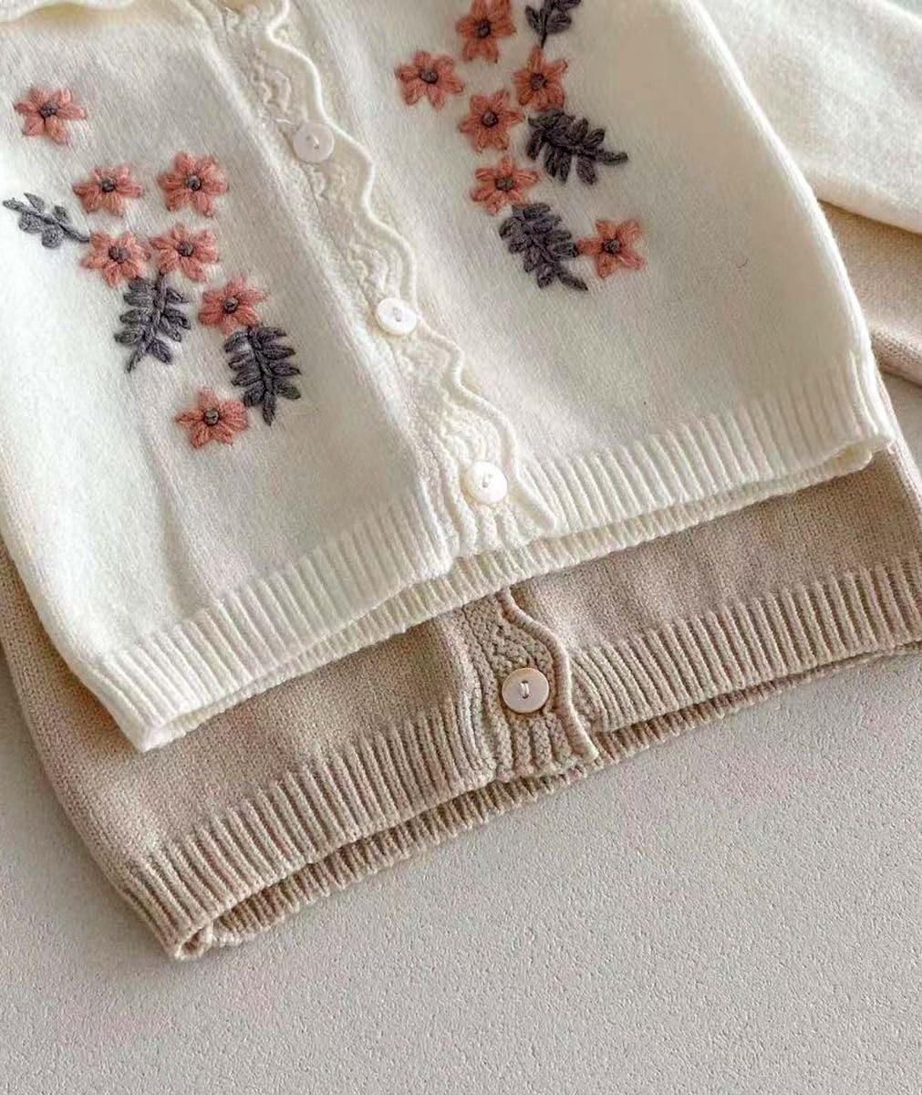 SIRRI Baby Mädchen Strick-Strampler mit Hosenträgern und Strickjacke mit Blumenmuster, Langarm-Winter-Outfit