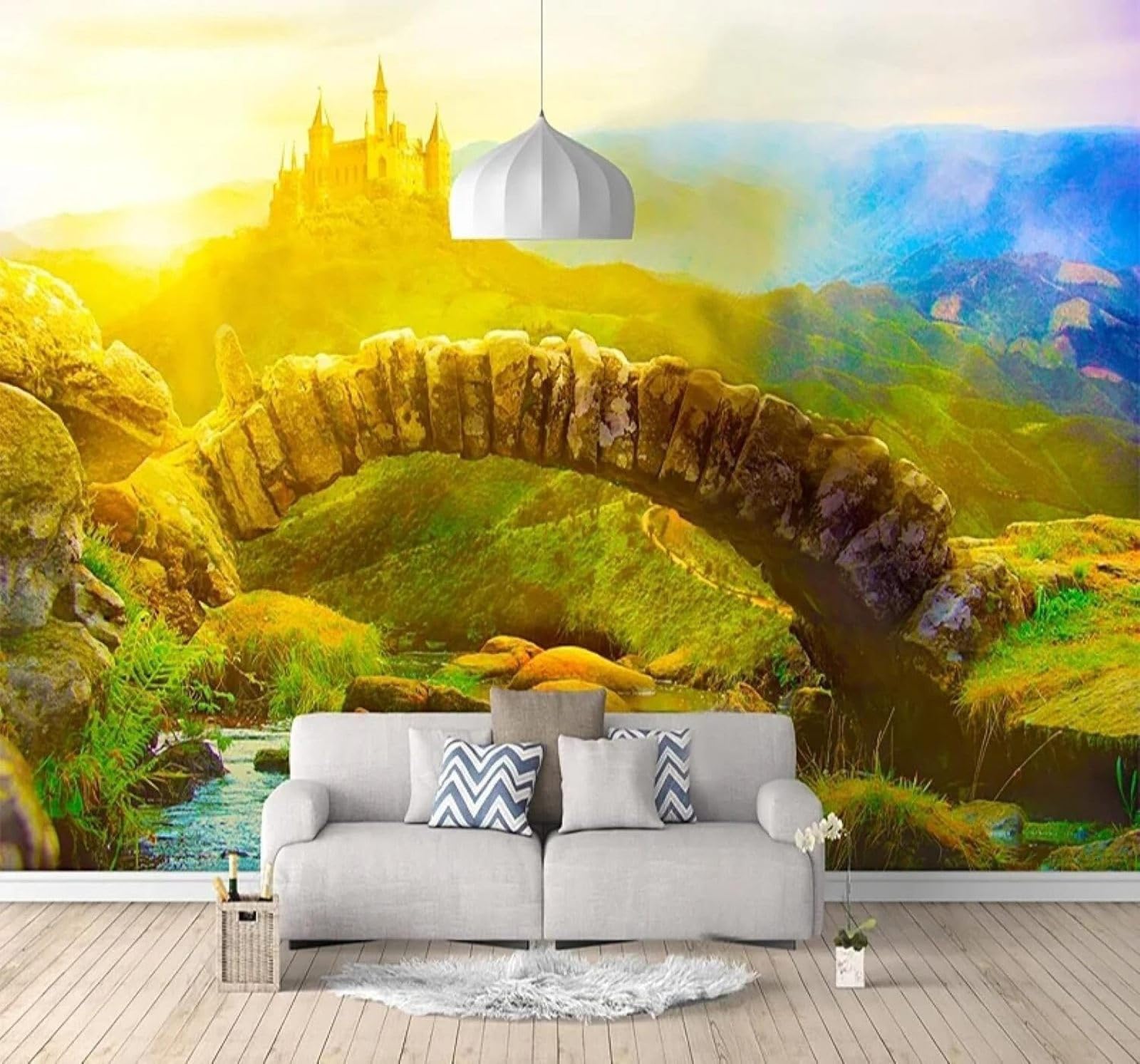 XLMING Beautiful Sunrise Castle Landscape 3D Wallpaper Premium Textured Silk Study Dining Living Room Bedroom Sofa TV Wall Easy Install-430cm×300cm