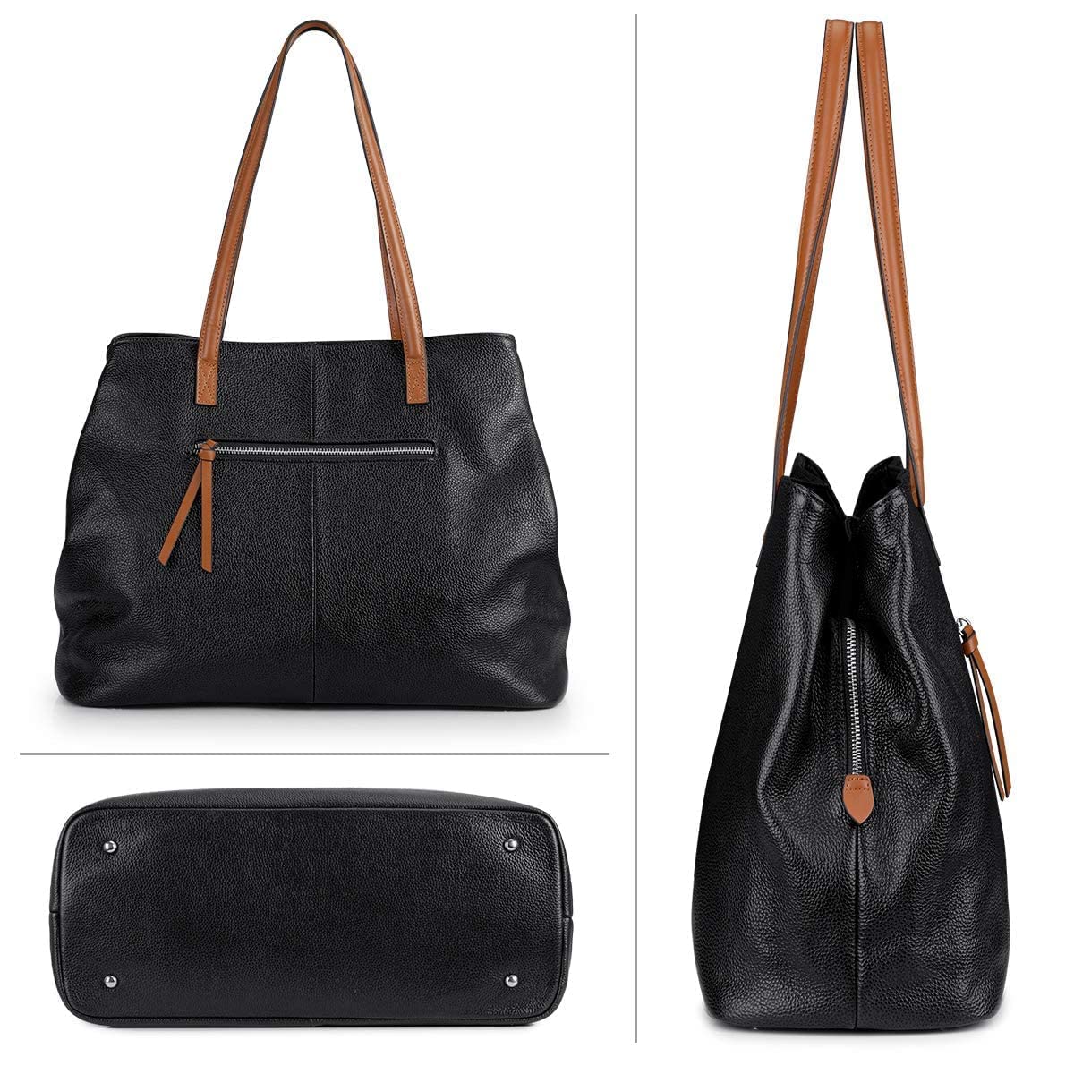 S-ZONE Bolso de mano de piel auténtica suave para mujer de gran capacidad Bolso bandolera para portátil de 13"