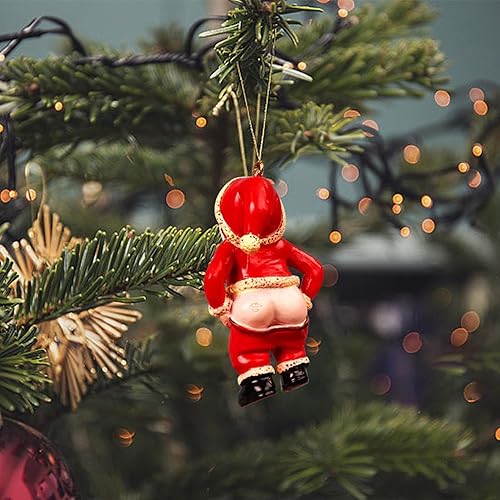Miniatura 4 de Paquete de 2 divertidas decoraciones navideñas de Papá Noel, adornos colgantes únicos de Navidad, mini figuras de Papá Noel, decoración para árbol
