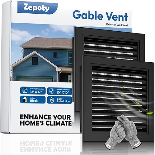 Juego de 2 rejillas de ventilación de aluminio a dos aguas de 12" x 12" con diseño cribado para una refrigeración efectiva del ático y el cobertizo,