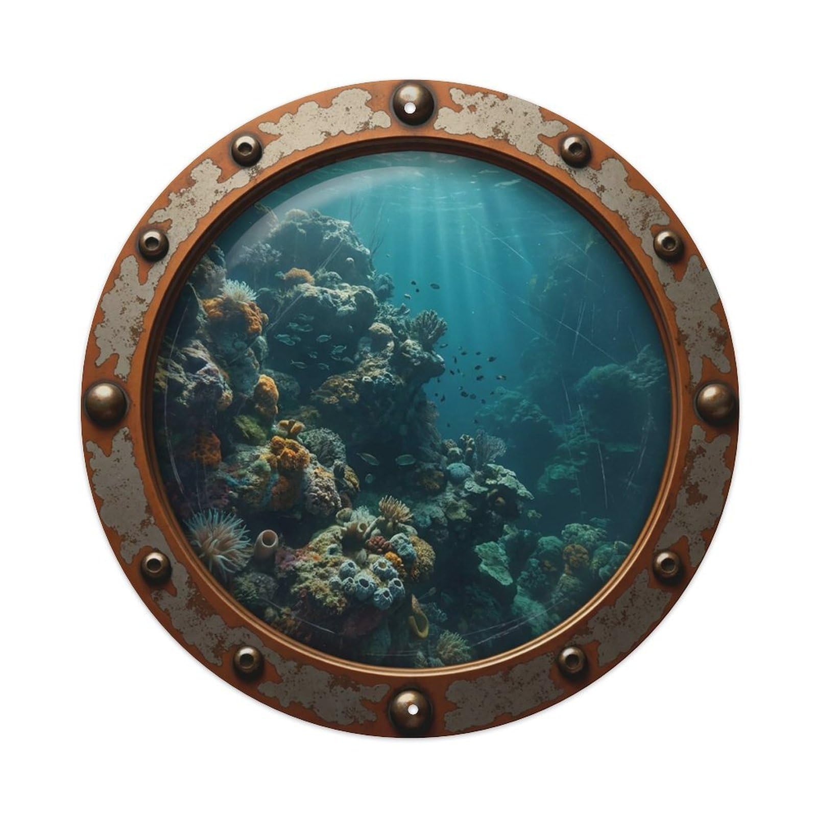 Gead 8X8inch Style Vintage Porthole Rocky Reef Nautical Window View Metal Tin Sign