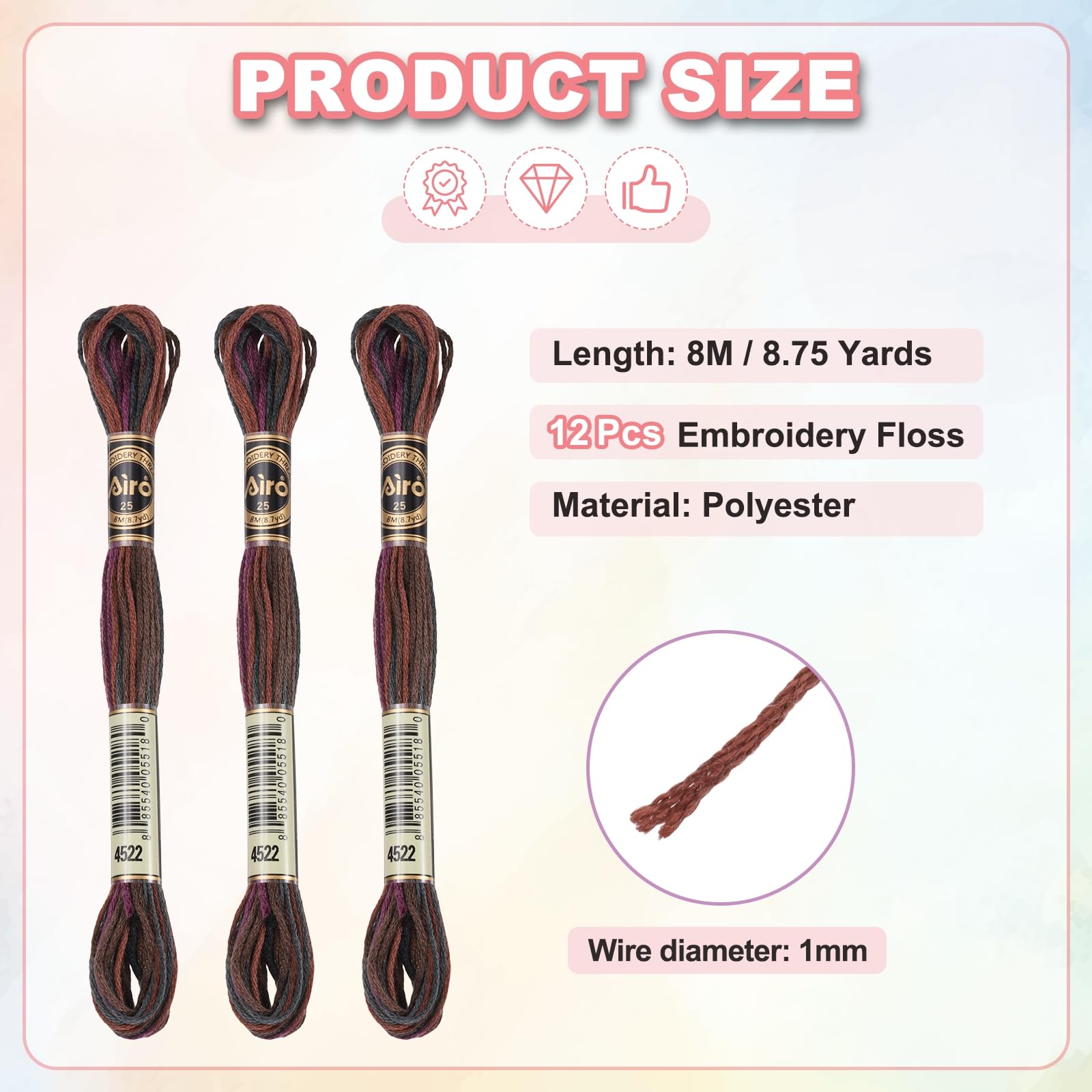 PATIKIL 12 Skeins Embroidery Floss, Polyester Embroidery Threads Bracelets String for Cross-Stitch Hand Embroidery, Brown Black - Image 2