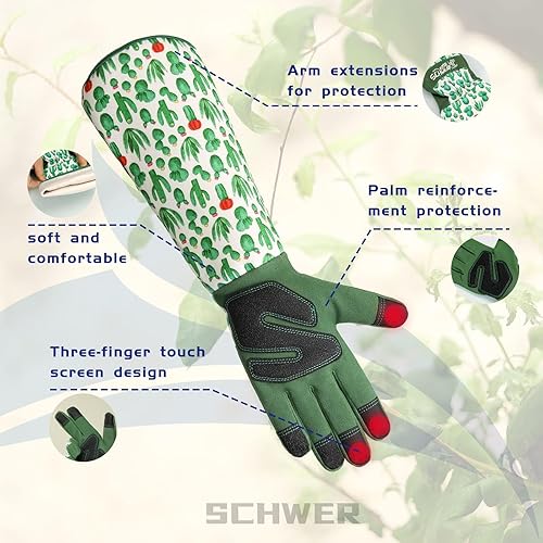Miniatura 2 de Schwer Guantes largos de jardinería para mujer, guantes de poda de rosas con protección de antebrazo, guantes de trabajo transpirables con pantalla